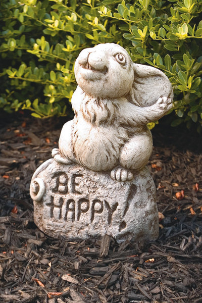 Rocky The Mouse Garden Statue that Says be Happy! Fun Statuary